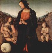 Pietro Perugino Maria, das Christuskind anbetend, mit Johannes dem Taufer und einem Engel oil
